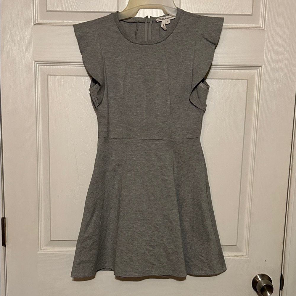 BCBGeneration Heather Gray Flutter-Sleeve Fit & Flare Dress